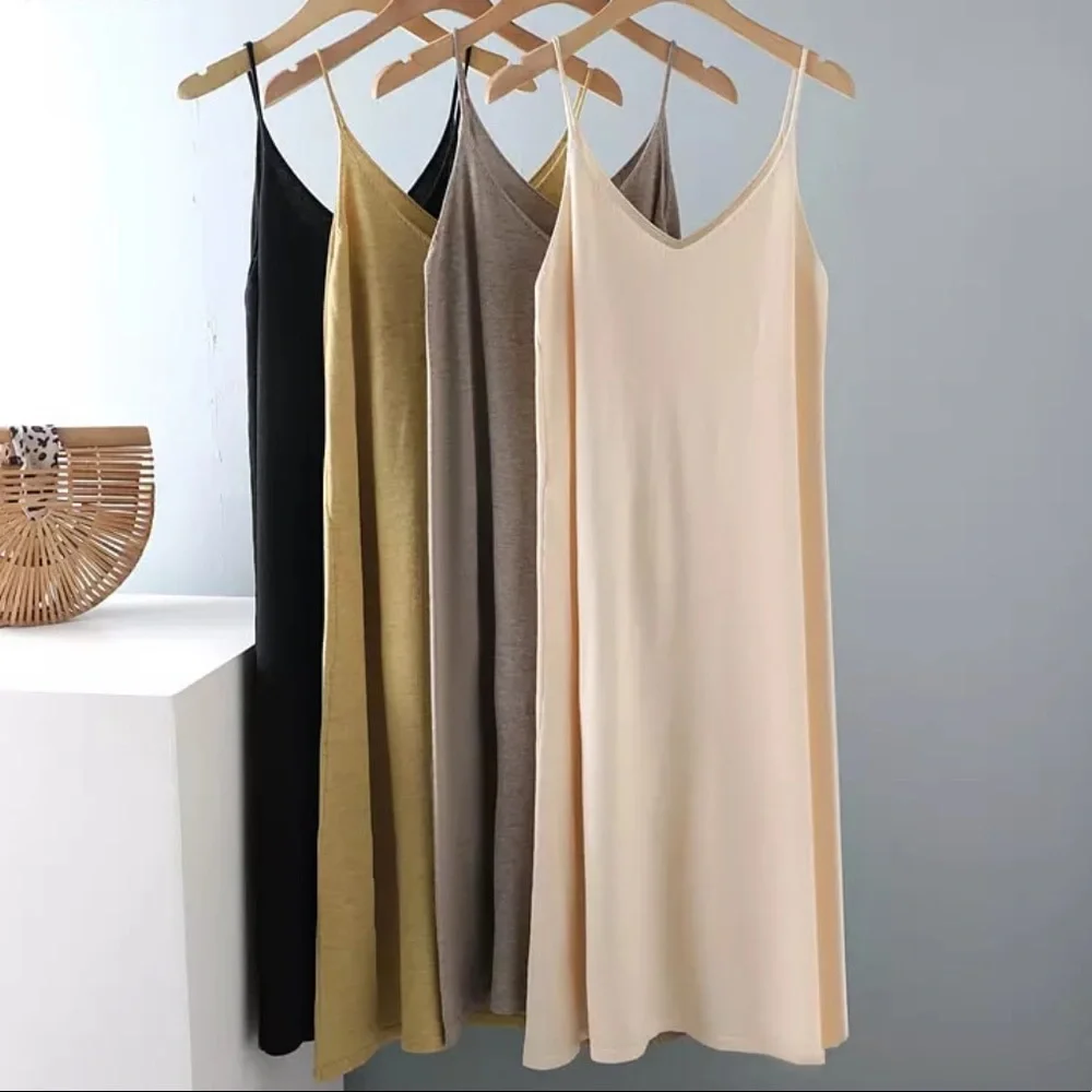 Cotton Dress tank basic women khaki blue cream black lime v-neck minimalist - Picture 4 of 15